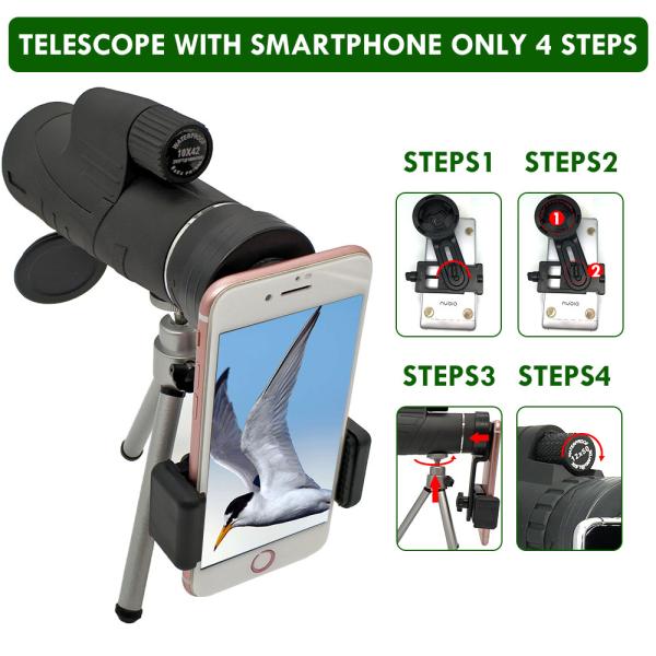 12X50Mobile PhoneMonocular Telescope With Tripod Smartphone Clip