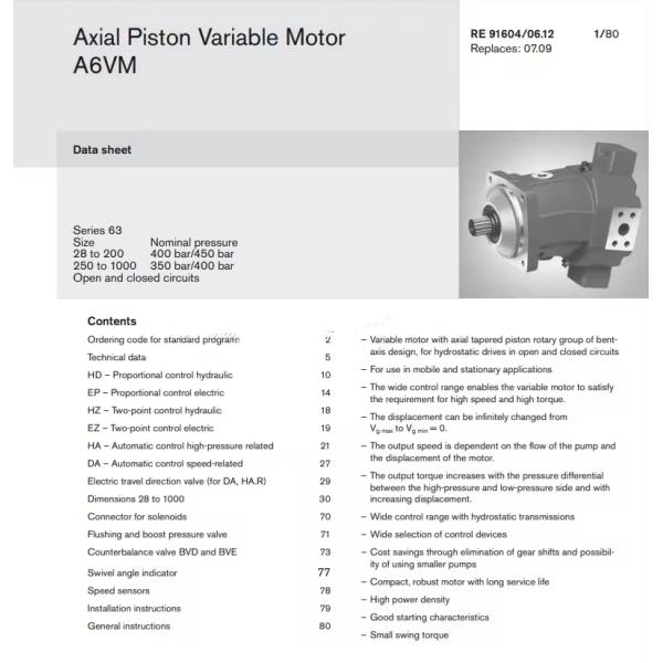 Hydraulic Bent Axis Piston Motor A6VM80 A6VM107 A6VM55 A6VM160 A6VM200 For Wheel Crane