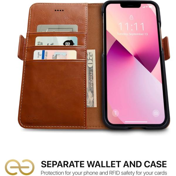iPhone 13 Wallet case / 2-in-1 shock case and detachable vegan leather set, MagSafe compatible, RFID-protected