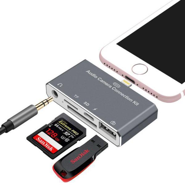 Lightning Adapter Card Reader Hub 5 in 1 Converter 8 Pin Lightning for iPhone 7