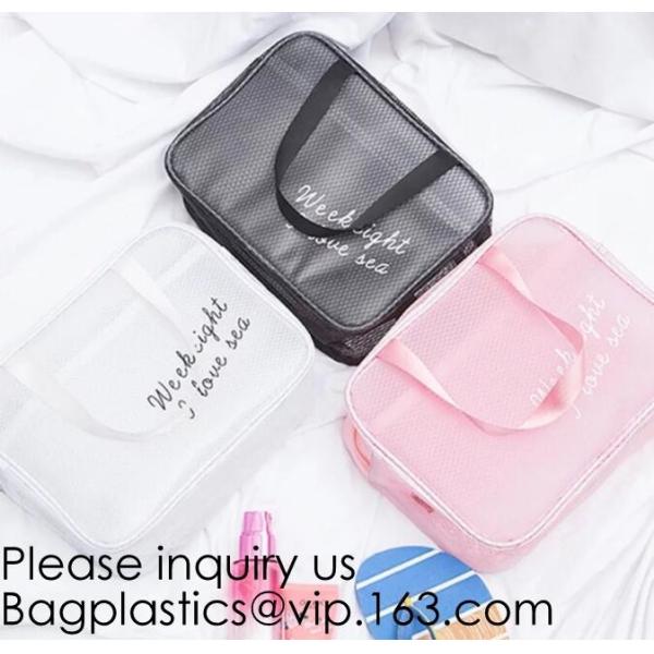 Compact Multi-purpose Handbag-style Transparent Glitter Cosmetic Pouch with Zipper Pocket on the Back, bagease, bagplast