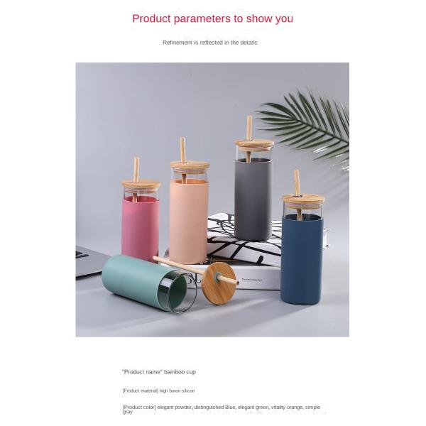 Spill Proof 500ml Colorful Outdoor Travel Glass Water Bottle With Straw Bamboo Lid Water Bottle Lightweight For Home OfficeCustomized Acceptable