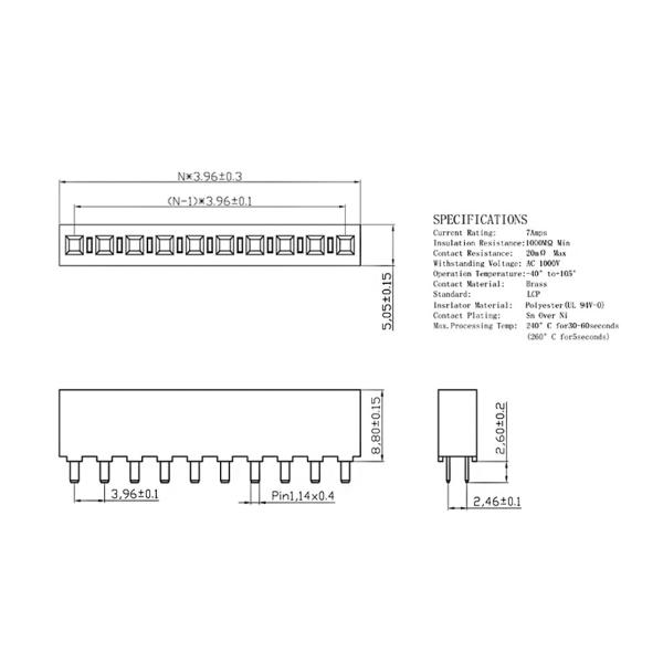 3.96mm Pitch Single Row 4-40 Pin Female Header Connector Straight DIP