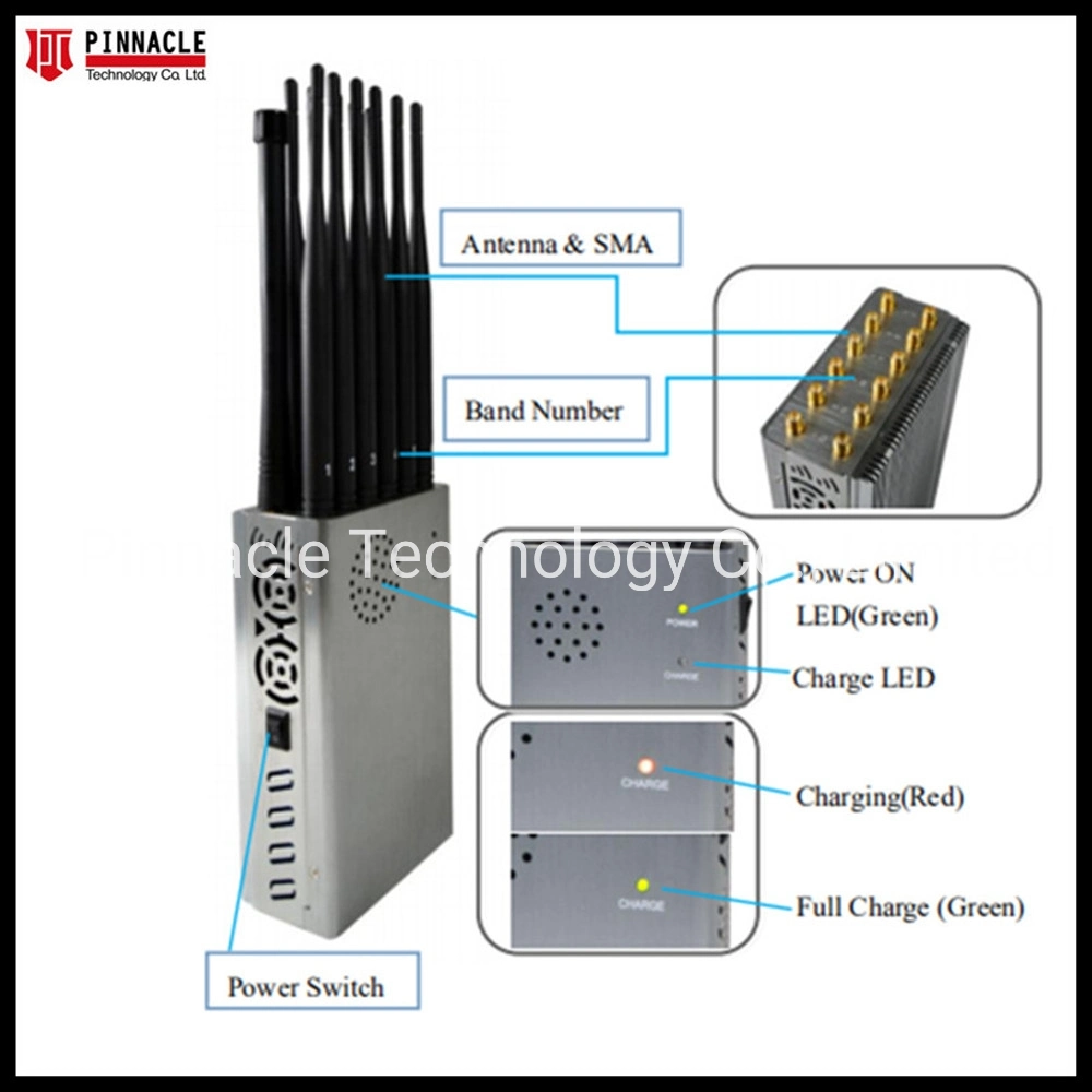 12CH Handheld Cellular Military Cell Phone Jammer VHF UHF Radio Signal Blocker