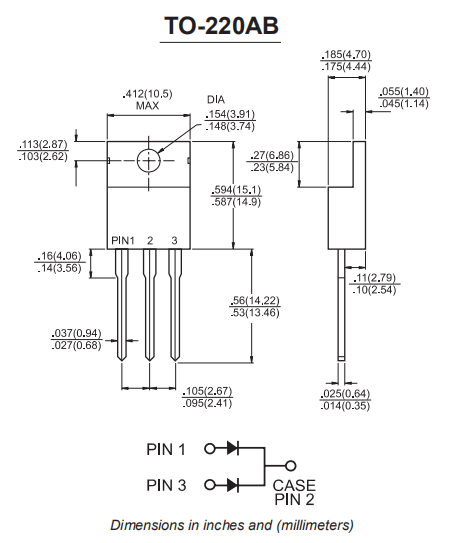 16A 100V 3 Pin Schottky Diode With Very Low Forward Voltage MBR16100CT TO 220AB