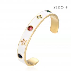 Quality Stainless Steel Colorful Gemstone Bracelet White Wide Cuff Bangles For Wedding wholesale
