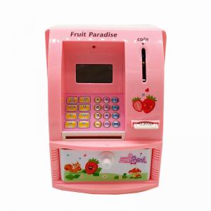 Quality pink  or blue or green colorful abs material digital counting coins and paper money ATM piggy bank safes for kids wholesale