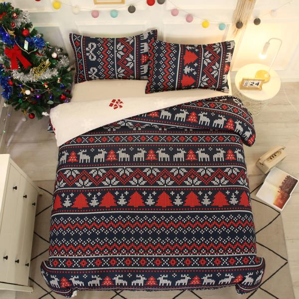 Custom Fabric Density Winter Festive Bedding Comforter Sets for Home Christmas 4pc Set
