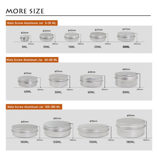 20ml To 250ml Metal Cosmetic Jar 3.9in Dia Screw Top Aluminium Tins