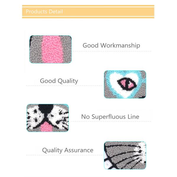 Grey Cat Custom Sew On Patches , Handmade Sew On Animal Patches Towel Material