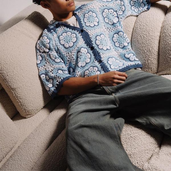 Lace Handwoven Embroidery Logo Boxy Vintage Linen Tshirt Fit Fully Cut and Sew Shirt Crochet Button up Polo Shirts Custom Unisex