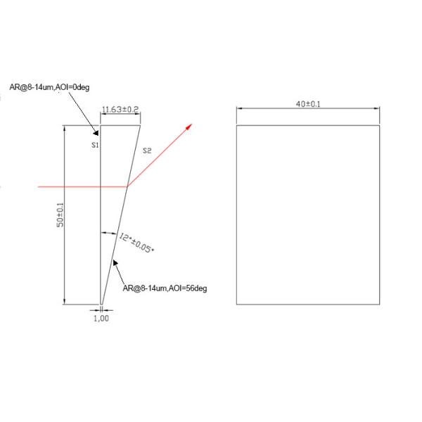 Customized Germanium Prism 12 Degree apex angle with 2 Surfaces 8-14um AR coatings