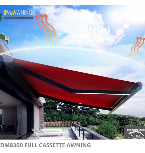 retractable awning fold arm full cassette awning LED aluminum frame awning