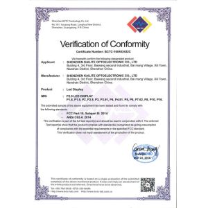 SHENZHEN KAILITE OPTOELECTRONIC TECHNOLOGY CO., LTD Certifications