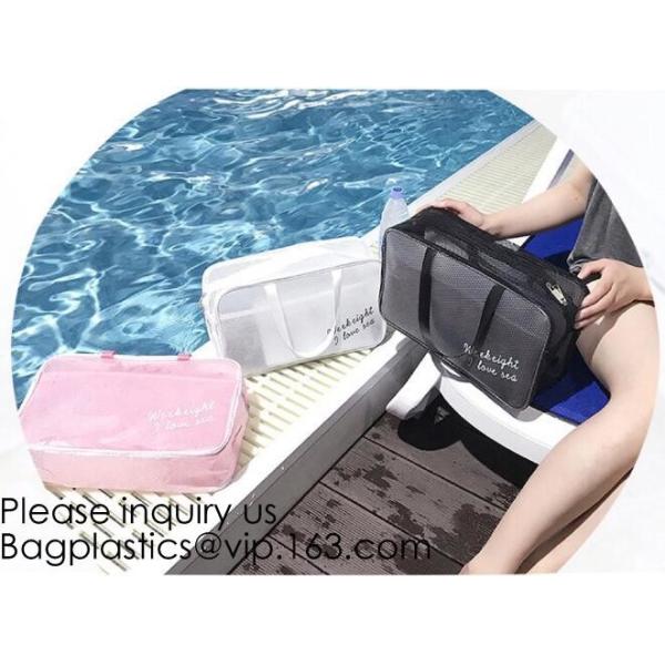 Compact Multi-purpose Handbag-style Transparent Glitter Cosmetic Pouch with Zipper Pocket on the Back, bagease, bagplast