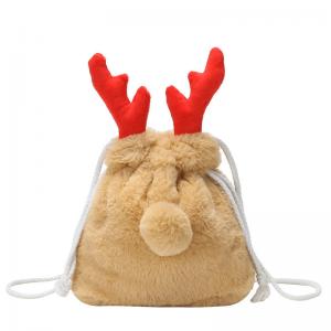 Quality Luxury Christmas Drawstring Bag Winter Fluffy Reindeer Antler Handbag wholesale