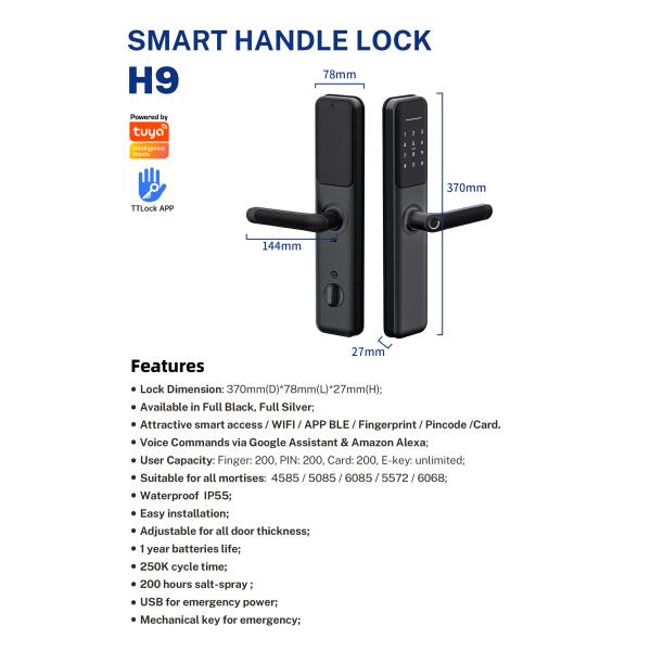 Tuya WiFi Smart Electric Digital Door Lock Waterproof Fingerprint Door Locks