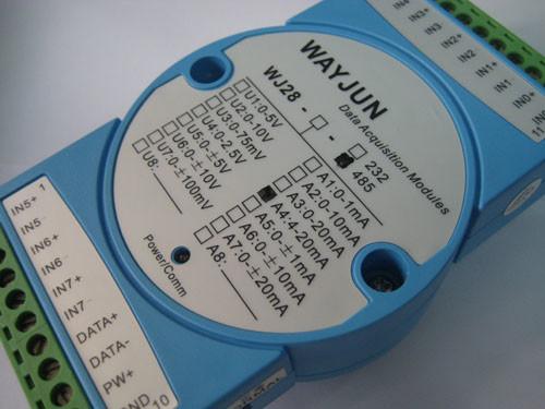 Cheap WAYJUN  8 channels 4-20mA/0-10V to RS232 analog I/O module blue AD Converters 24Bits DIN35 3000VDC isolation for sale