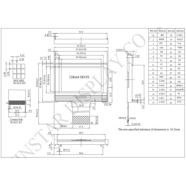 128*64 Monochrome Graphic Wide Temperature ST7567P Customizable Winstar Replace LCD Module