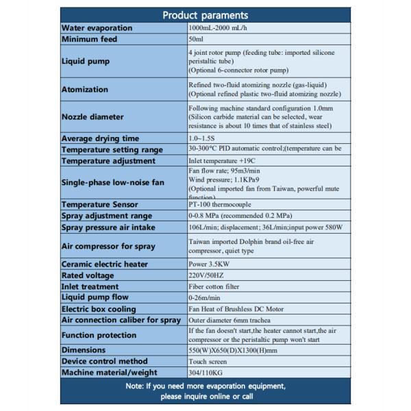 2000ml/H Experiment 50ml Feed 2L Stainless Steel Lab Spray Dryer
