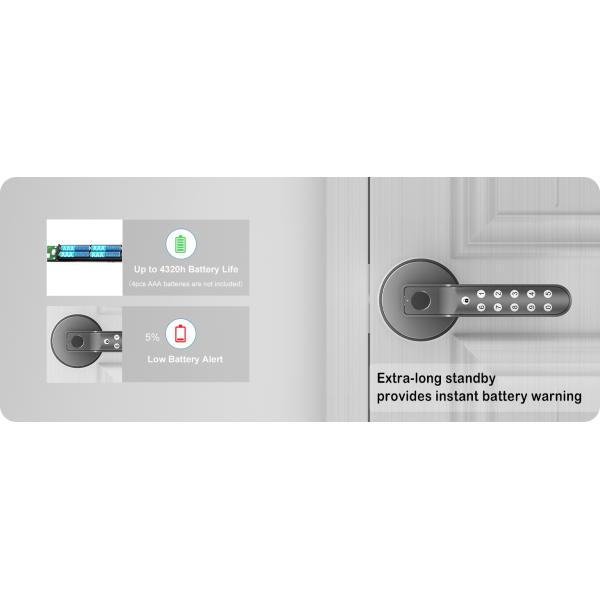 Smart Fingerprint Door Lock, Keyless Entry Door Lock with Handle, Biometric Door Lock for Bedroom and Office