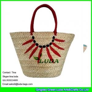 China LUDA embroidery pattern handbag  fashion big cornhusk straw bag 2013 on sale