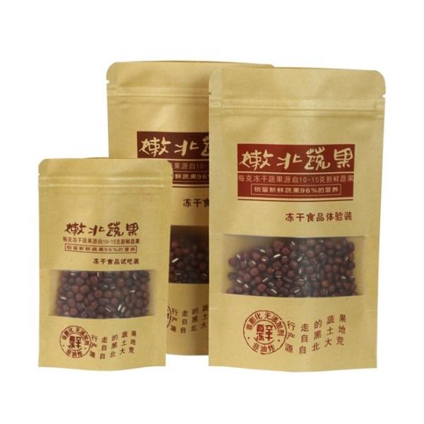 Stand up kraft k paper bag with clear window for cookies and nuts packing