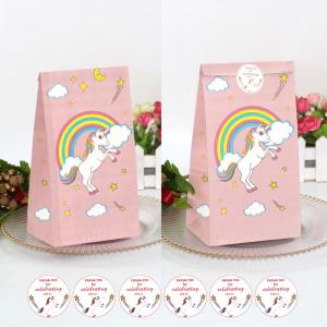 China Pink Rainbow Unicorn Food Packaging Paper Bag Kraft Paper Bread Bags 9g on sale