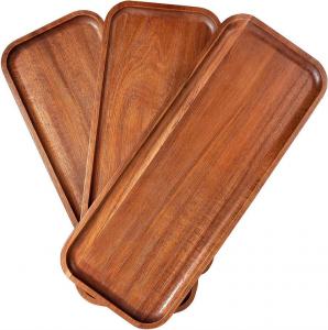 Quality Acacia Solid Wood Serving Tray Rectangular Wooden Serving Platters wholesale