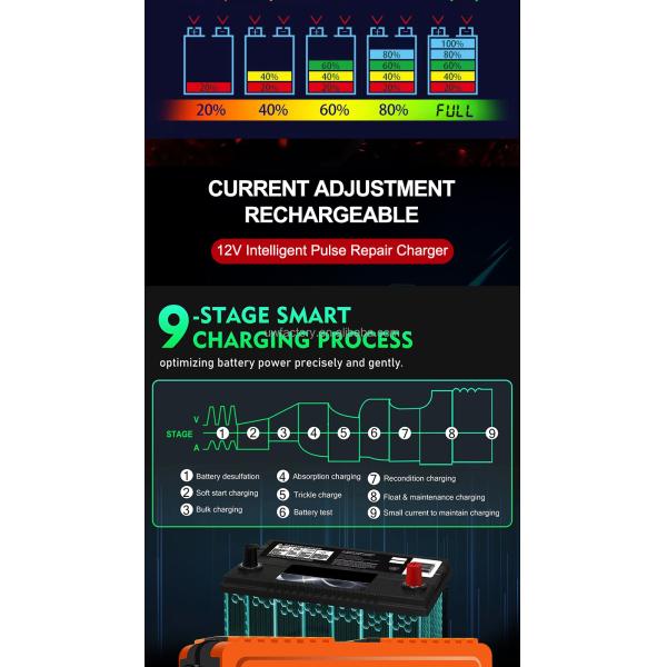 12V 24V 12A 10A 24V6a 9-Stage Battery Charger OEM/ODM Accepted Fast Charging Speed for Deep-Cycle Lead Acid Batteries
