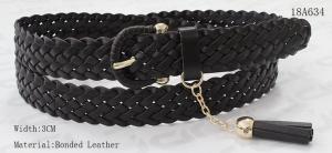 China Coffee Bonded Leather Womens Braided Belt For Lady With Tassel Attached To The Loop In 3.0cm on sale