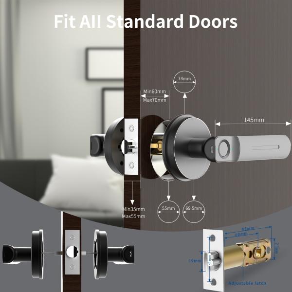 Fingerprint Door Lock, Keyless Entry Door Lock with Handle, Biometric Door Lock, 100 Fingerprints Smart Door Lock Knob