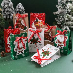 Quality Ribbon Bow Knot Christmas Printed Paper Bags For Gift Packaging 5g/Pcs wholesale