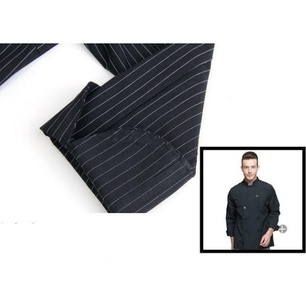 Print Logo Black Chef Uniform Full Length Vertical Pattern Design With Double Breasted Stripe