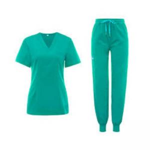 Quality Custom Logo Hospital Scrub Suit Solid Color Unisex Short Sleeve Chlorine Bleaching Resistant wholesale