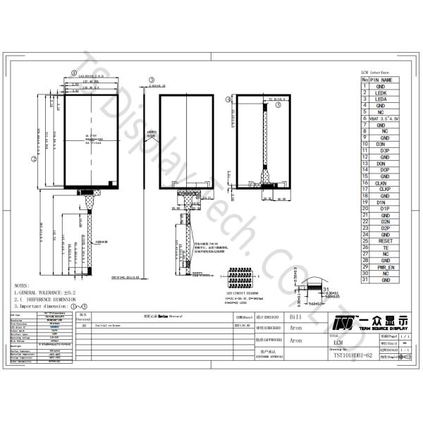 10.1'' 800x1280 MIPI Interface IPS TFT LCD Display Module