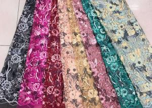 China Gold Silver Sequin Fabric , Multi Colored Embroidered Floral Dress Lace Fabric For Gown on sale