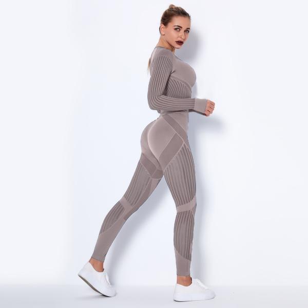 Hygroscopic Womens Long Sleeve Gym Set Hollow Seamless Yoga Gym Set