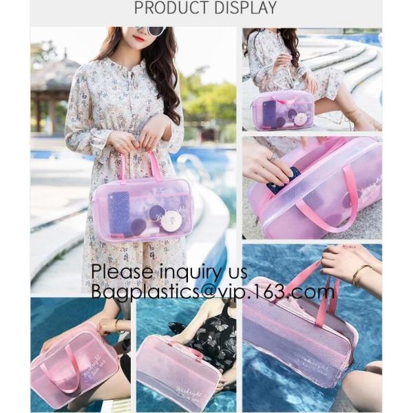 Compact Multi-purpose Handbag-style Transparent Glitter Cosmetic Pouch with Zipper Pocket on the Back, bagease, bagplast