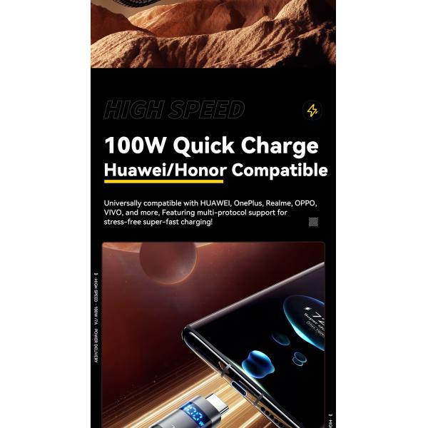 ESSAGER ES-X61 USB A to C Cable 100W Fast Charging Grey