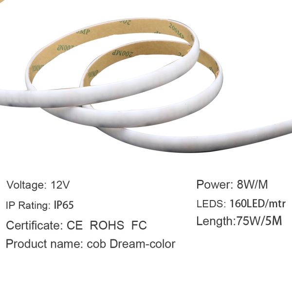 24V 720leds / Meter LED COB Strip Light Dream Color Soft With Remote Control