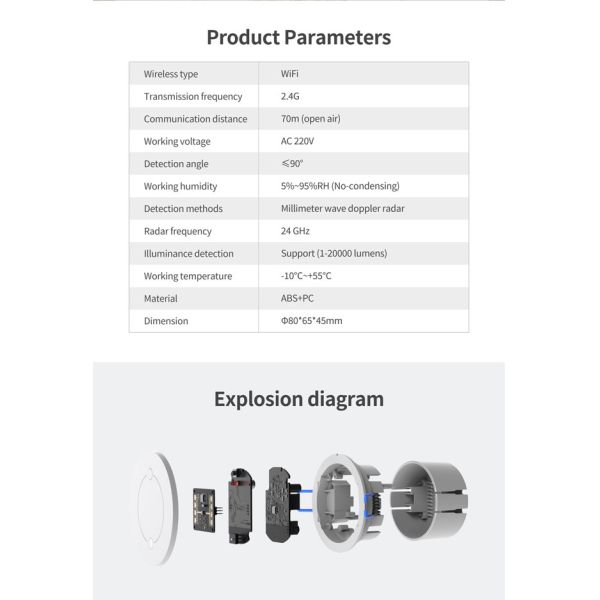 Human Presence Sensor 24G Millimeter Wave Radar WiFi Communication