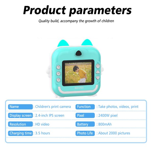 2.4inch IPS Screen Child Camera with Thermal Printer Instantly Print Photos and Record Videos