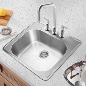 Quality Top Mount SUS304 Single Bowl Drop In Kitchen Sink 20 Gauge With Satin Polished Finish wholesale