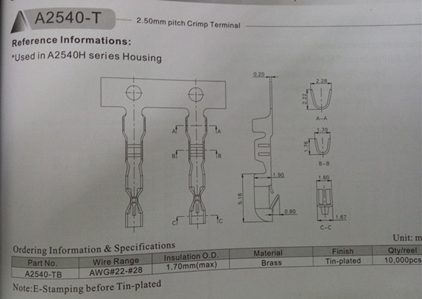 2.54mm Pitch Power Connectors for TE 171880 Housing Equivalent Crimp Receptacle Connector
