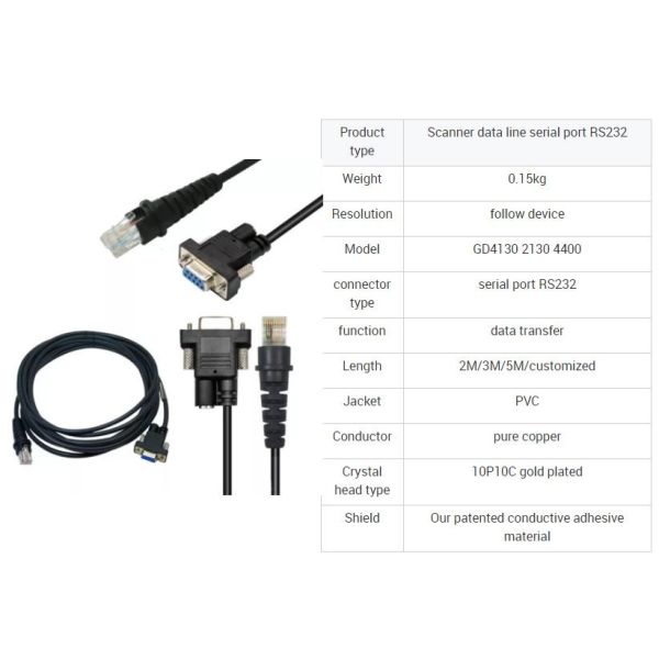 5 Meters Data RS232 Scanner Cable For Datalogic Gd4130 2130 4400
