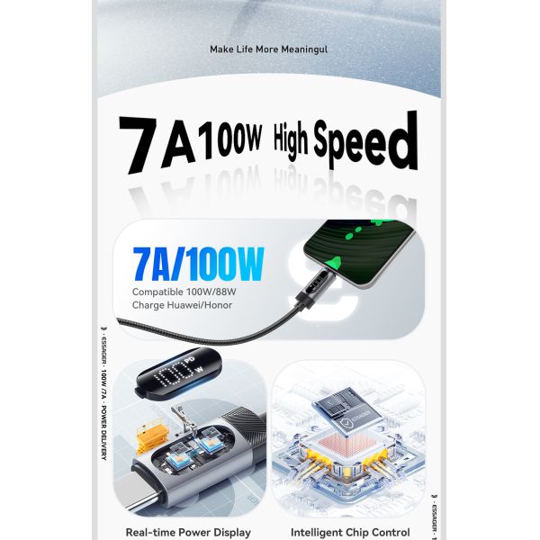 ESSAGER ES-X64 Series 7A LED Display USB Charing Data Cable USB to Type C