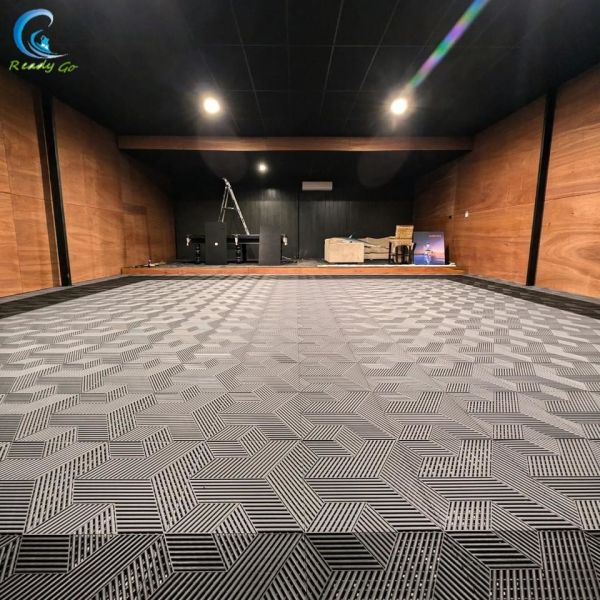 Fire Resistant Interlocking Garage Floor Tiles Easy To Install 15.75 X 15.75 Inches 3D Cube Black 0.7 Inches Thickness