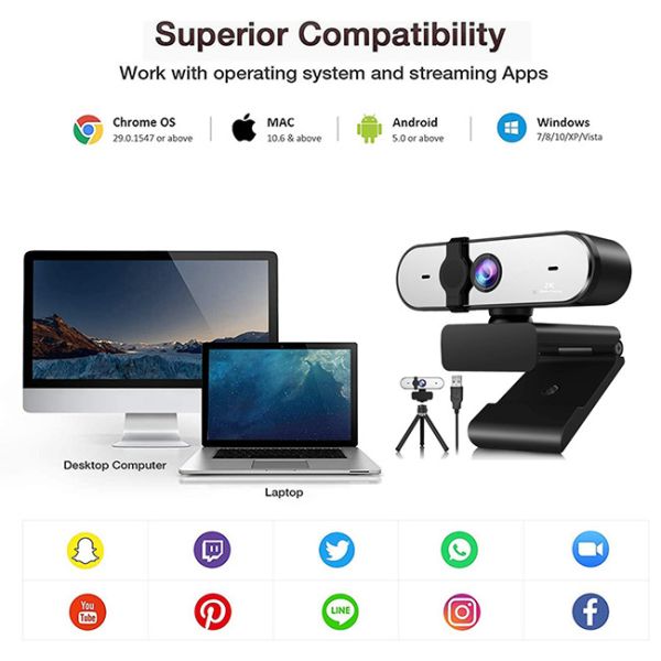 2560*1520P 2K QHD Webcam For PC And Mac FCC Approved
