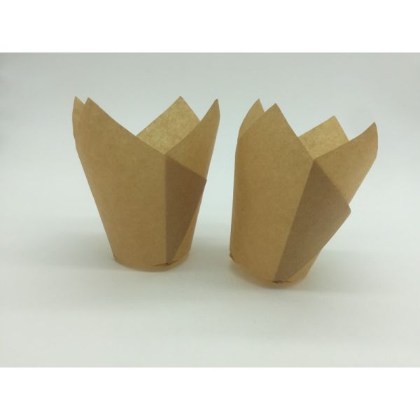 Single Wall Tulip Paper Cups Greaseproof Natural Tulip Baking Cups Bottom 50mm